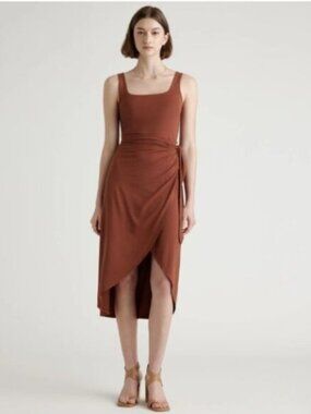 Quince Tencel Jersey Side Tie Midi Dress Brown Size Medium NWT